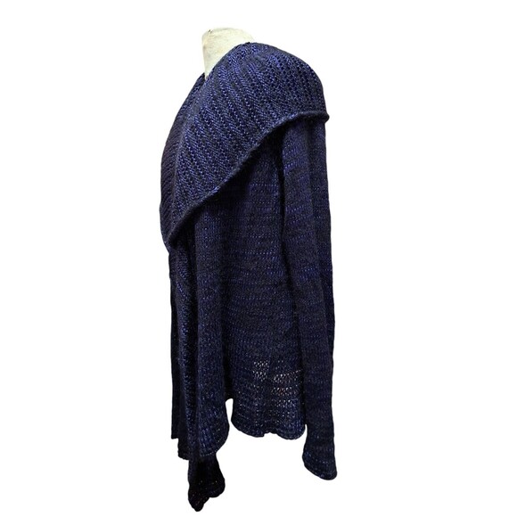 Giorgio Armani Cardigan Sweater Blue Black Womens 46 Open Waterfall Preppy Italy - Picture 4 of 12